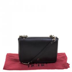Pre Owned Carolina Herrera Black Leather Flap Shoulder Bag