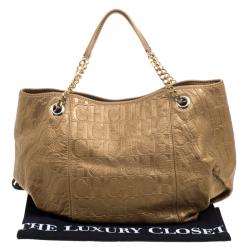 Pre Owned Carolina Herrera Metallic Gold Embossed Leather Poppy Hobo