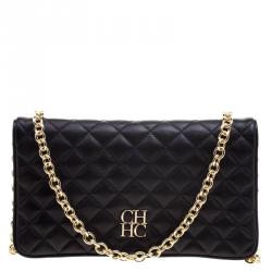 Pre Owned Carolina Herrera Black Quilted Leather Chain Clutch