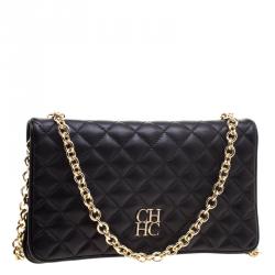 Pre Owned Carolina Herrera Black Quilted Leather Chain Clutch