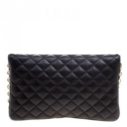 Pre Owned Carolina Herrera Black Quilted Leather Chain Clutch