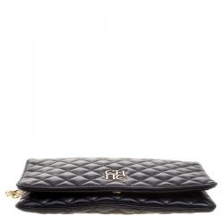Pre Owned Carolina Herrera Black Quilted Leather Chain Clutch