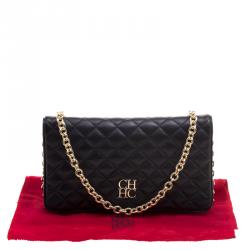 Pre Owned Carolina Herrera Black Quilted Leather Chain Clutch