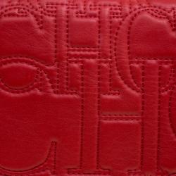 Pre Owned Carolina Herrera Red Monogram Leather Double Flap Shoulder Bag