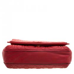 Pre Owned Carolina Herrera Red Monogram Leather Double Flap Shoulder Bag