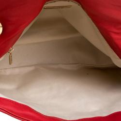 Pre Owned Carolina Herrera Red Monogram Leather Double Flap Shoulder Bag