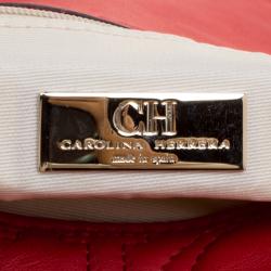 Pre Owned Carolina Herrera Red Monogram Leather Double Flap Shoulder Bag