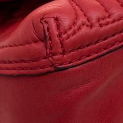 Pre Owned Carolina Herrera Red Monogram Leather Double Flap Shoulder Bag