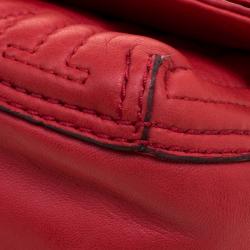 Pre Owned Carolina Herrera Red Monogram Leather Double Flap Shoulder Bag