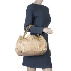 Pre Owned Carolina Herrera Gold Monogram Chain Handle Bag