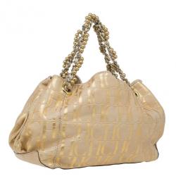 Pre Owned Carolina Herrera Gold Monogram Chain Handle Bag
