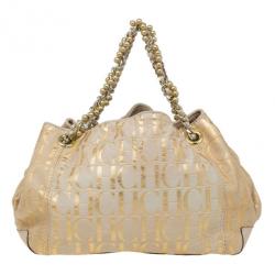 Pre Owned Carolina Herrera Gold Monogram Chain Handle Bag