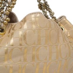 Pre Owned Carolina Herrera Gold Monogram Chain Handle Bag