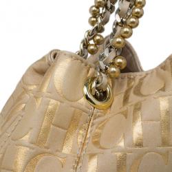 Pre Owned Carolina Herrera Gold Monogram Chain Handle Bag