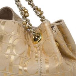 Pre Owned Carolina Herrera Gold Monogram Chain Handle Bag