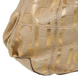 Pre Owned Carolina Herrera Gold Monogram Chain Handle Bag