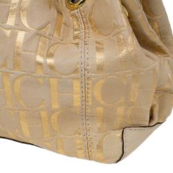 Pre Owned Carolina Herrera Gold Monogram Chain Handle Bag