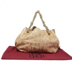 Pre Owned Carolina Herrera Gold Monogram Chain Handle Bag