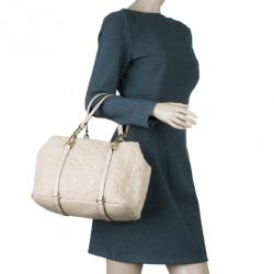 Pre Owned Carolina Herrera Beige Monogram Embossed Tote