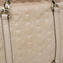 Pre Owned Carolina Herrera Beige Monogram Embossed Tote