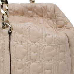 Pre Owned Carolina Herrera Beige Monogram Embossed Tote