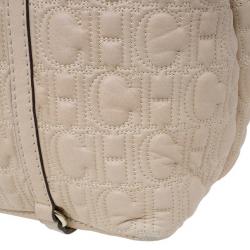 Pre Owned Carolina Herrera Beige Monogram Embossed Tote