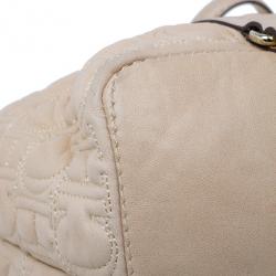 Pre Owned Carolina Herrera Beige Monogram Embossed Tote