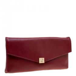 Pre Owned Carolina Herrera Burgundy Leather Clutch