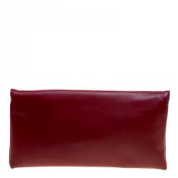 Pre Owned Carolina Herrera Burgundy Leather Clutch