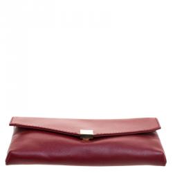 Pre Owned Carolina Herrera Burgundy Leather Clutch