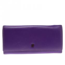 Pre Owned Carolina Herrera Purple Leather Continental Wallet