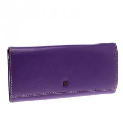 Pre Owned Carolina Herrera Purple Leather Continental Wallet