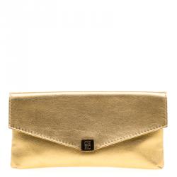 Pre Owned Carolina Herrera Gold Leather Envelope Clutch