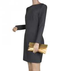 Pre Owned Carolina Herrera Gold Leather Envelope Clutch