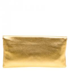 Pre Owned Carolina Herrera Gold Leather Envelope Clutch