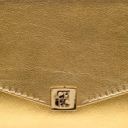 Pre Owned Carolina Herrera Gold Leather Envelope Clutch