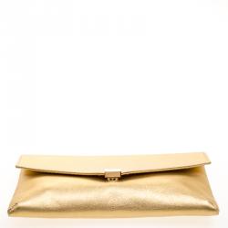Pre Owned Carolina Herrera Gold Leather Envelope Clutch