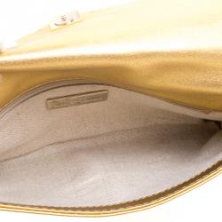 Pre Owned Carolina Herrera Gold Leather Envelope Clutch