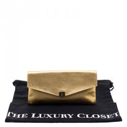 Pre Owned Carolina Herrera Gold Leather Envelope Clutch