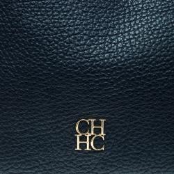 Pre Owned Carolina Herrera Navy Blue Grain Leather Maria Shoulder Bag