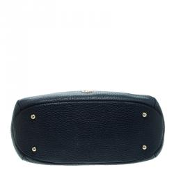 Pre Owned Carolina Herrera Navy Blue Grain Leather Maria Shoulder Bag