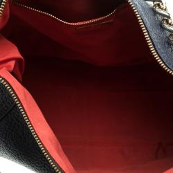 Pre Owned Carolina Herrera Navy Blue Grain Leather Maria Shoulder Bag