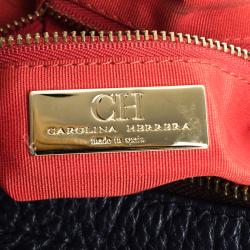 Pre Owned Carolina Herrera Navy Blue Grain Leather Maria Shoulder Bag
