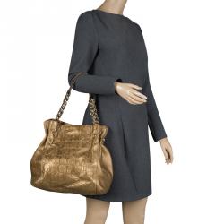 Carolina Herrera Gold Monogram Leather Tote