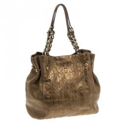 Carolina Herrera Gold Monogram Leather Tote