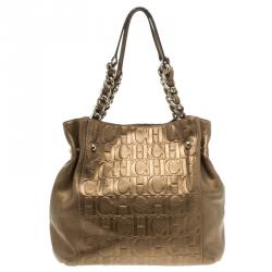 Carolina Herrera Gold Monogram Leather Tote
