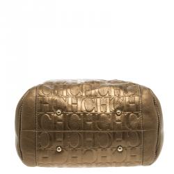 Carolina Herrera Gold Monogram Leather Tote