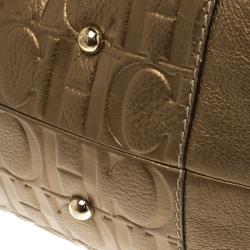 Carolina Herrera Gold Monogram Leather Tote