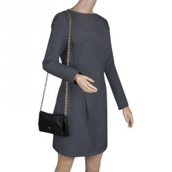 Pre Owned Carolina Herrera Black Leather Chain Flap Shoulder Bag