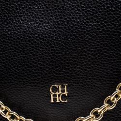 Pre Owned Carolina Herrera Black Leather Chain Flap Shoulder Bag